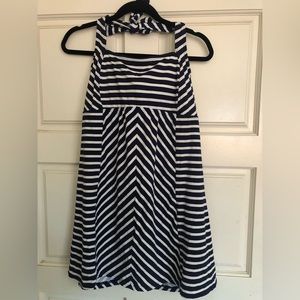 Lands End 14L striped halter flared swim top supportive underwire